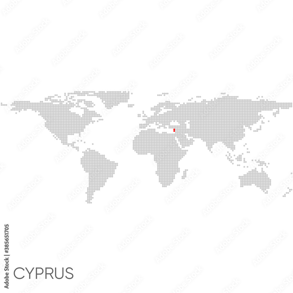 Dotted world map with marked cyprus Dotted world map with marked cyprus