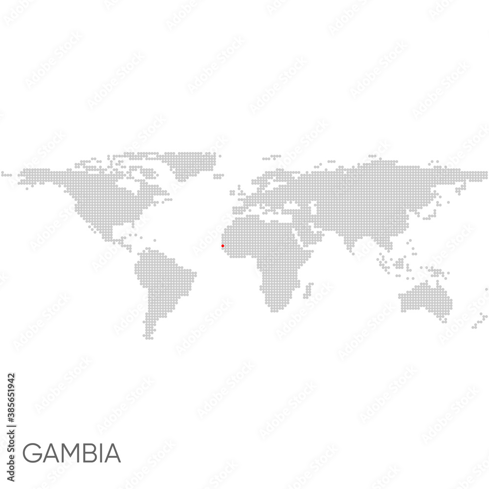 Dotted world map with marked gambia