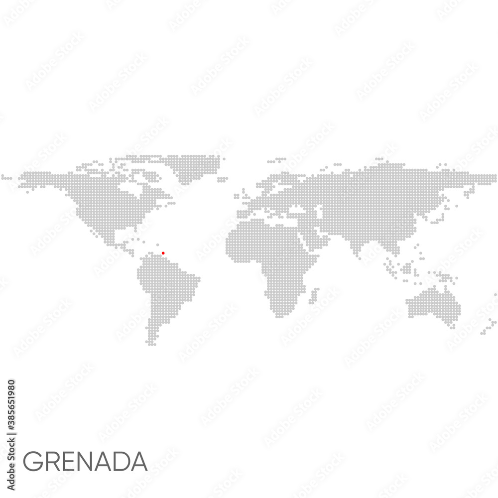 Dotted world map with marked grenada