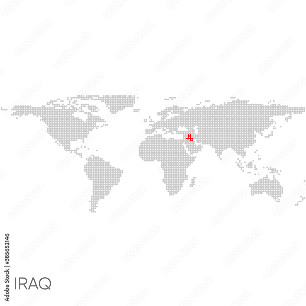 Dotted world map with marked iraq Dotted world map with marked iraq