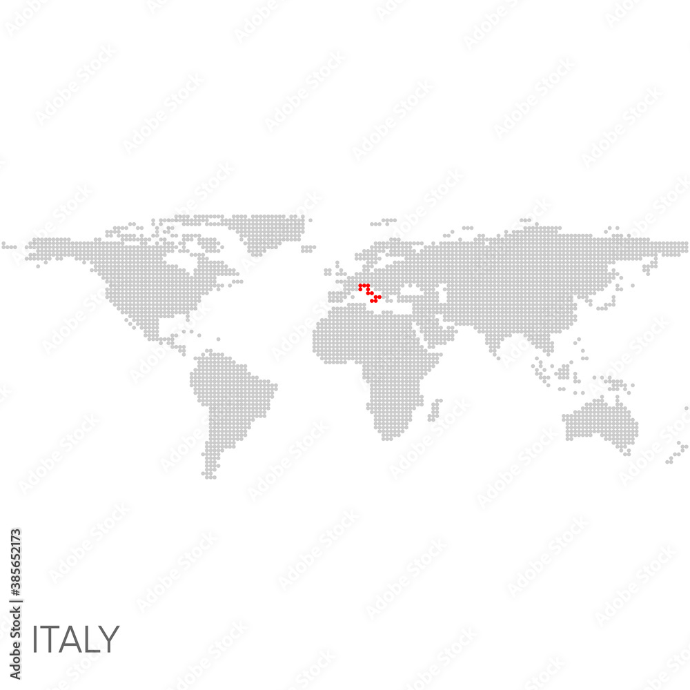 Dotted world map with marked italy Dotted world map with marked italy