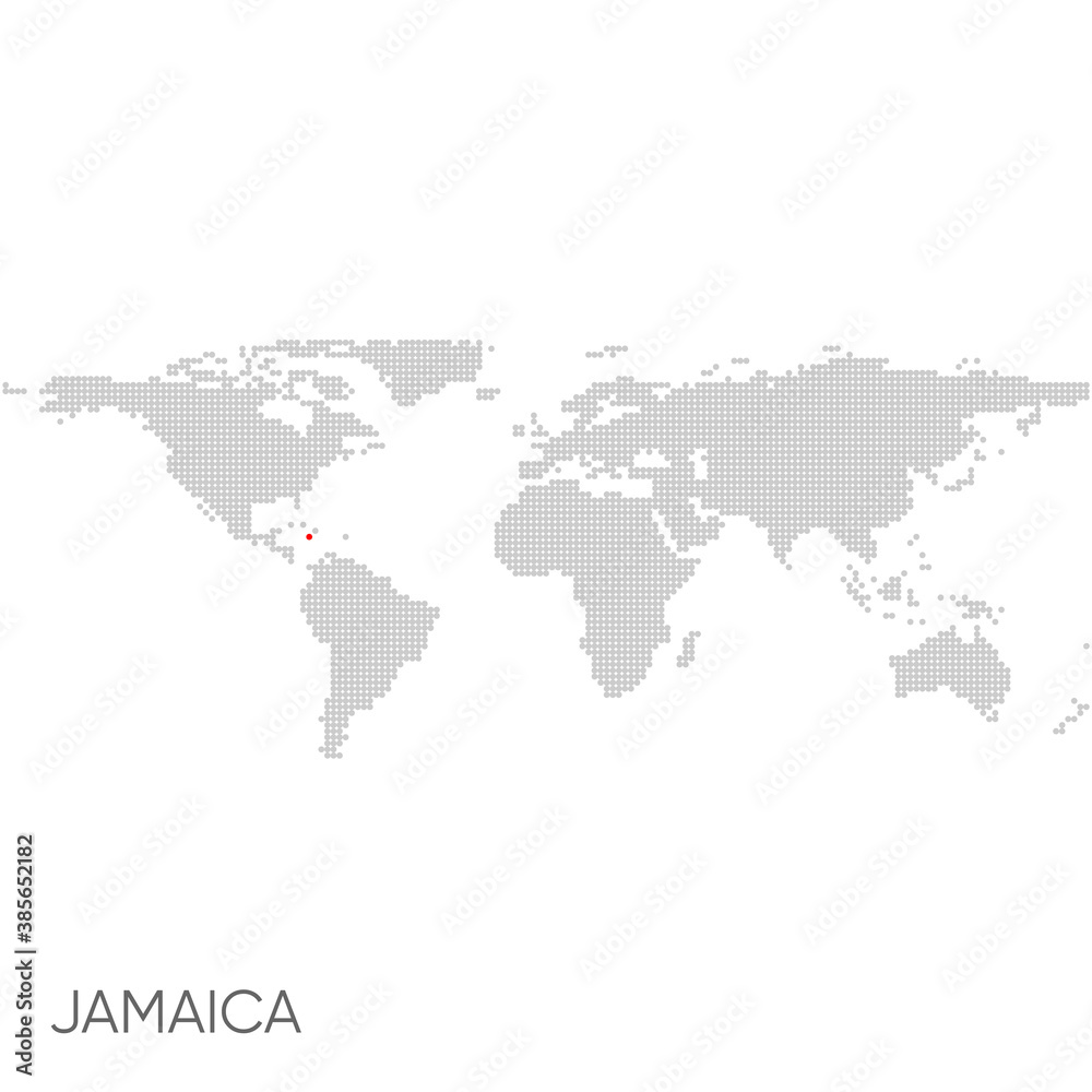 Dotted world map with marked jamaica