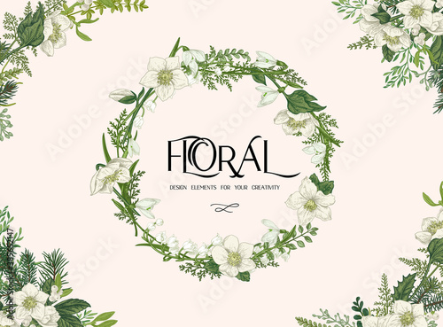 Floral frame with wreath.