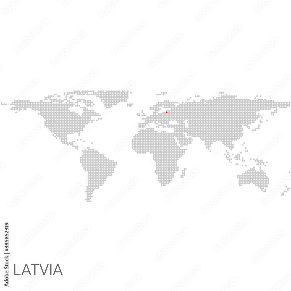 Dotted world map with marked latvia