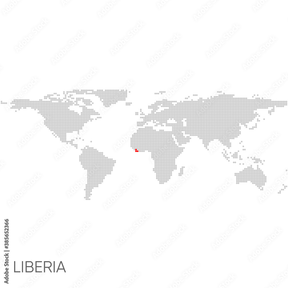 Dotted world map with marked liberia