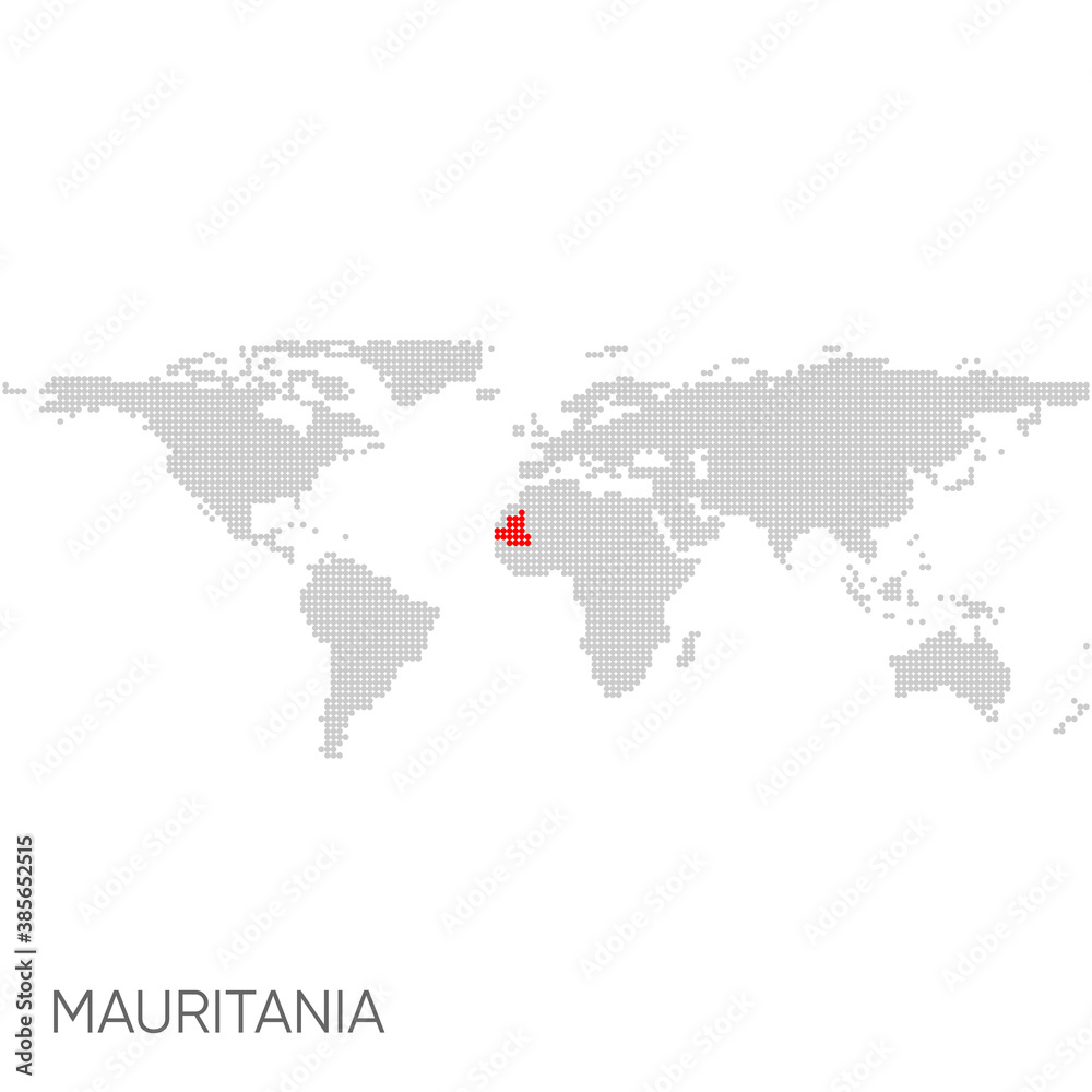 Dotted world map with marked mauritania Dotted world map with marked mauritania