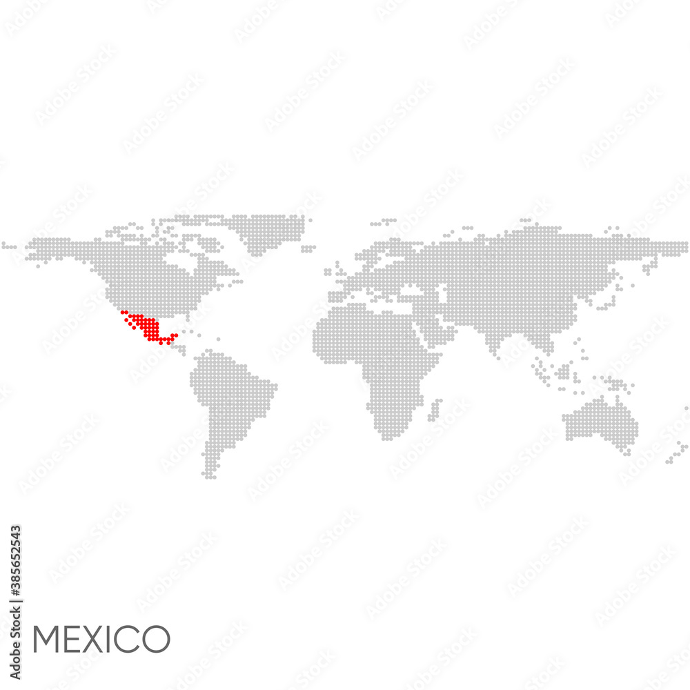 Dotted world map with marked mexico