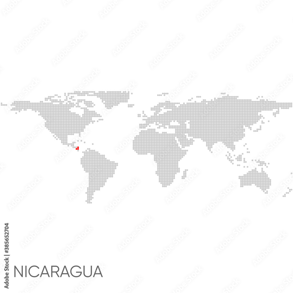 Dotted world map with marked nicaragua Dotted world map with marked nicaragua