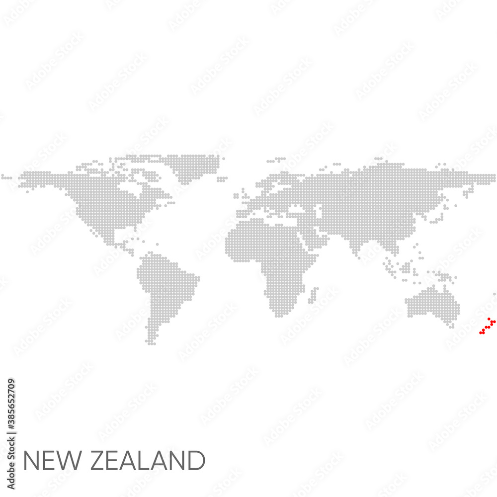 Dotted world map with marked new zealand