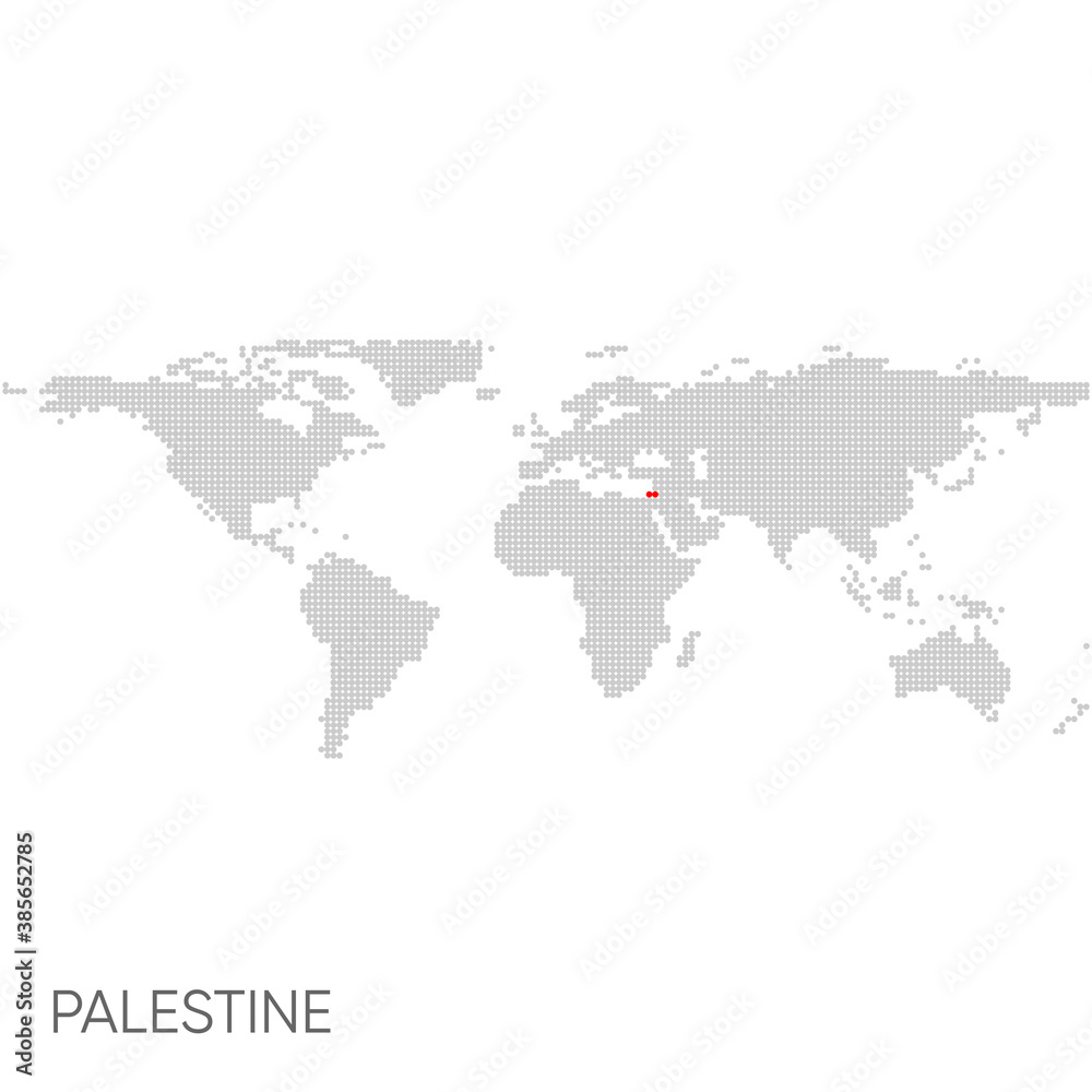 Dotted world map with marked palestine