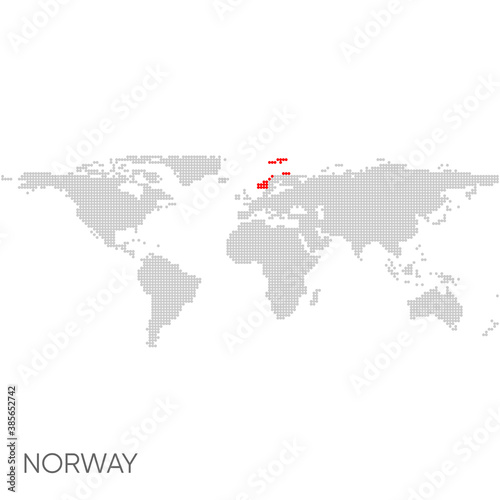 Dotted world map with marked norway