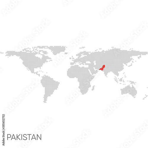 Dotted world map with marked pakistan