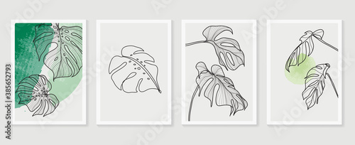 Luxury wall art green background vector with golden metallic decorate 