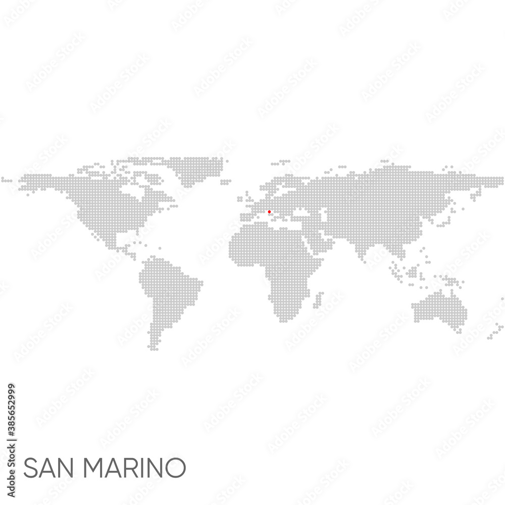 Dotted world map with marked san marino Dotted world map with marked san marino