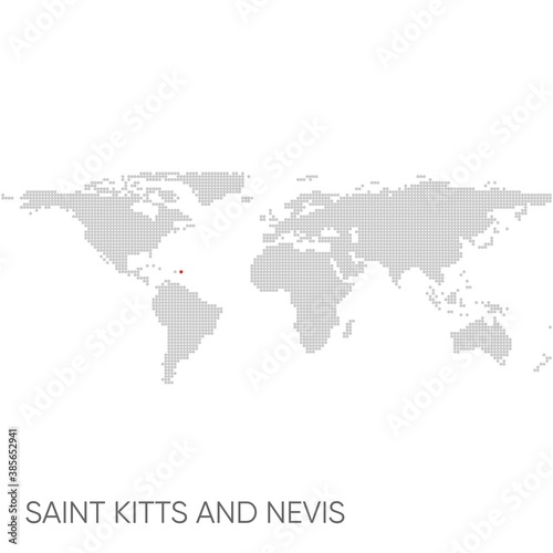 Dotted world map with marked Saint Kitts and Nevis
