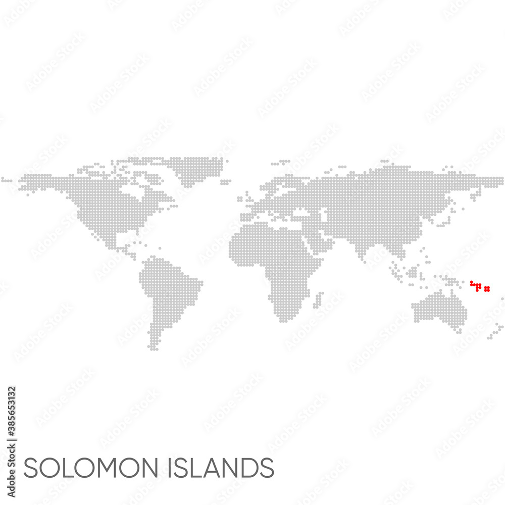 Dotted world map with marked Solomon Islands