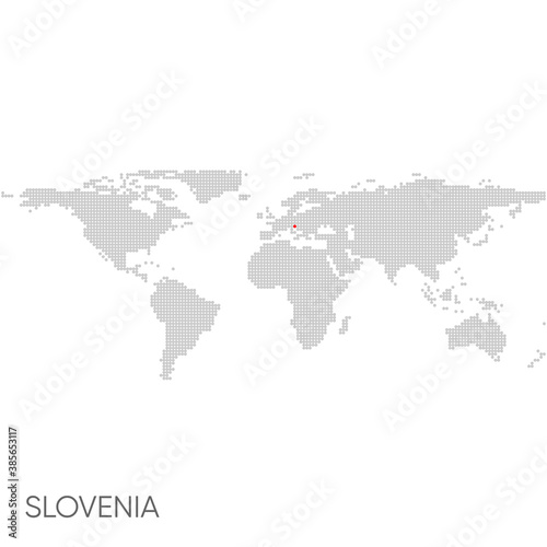 Dotted world map with marked slovenia