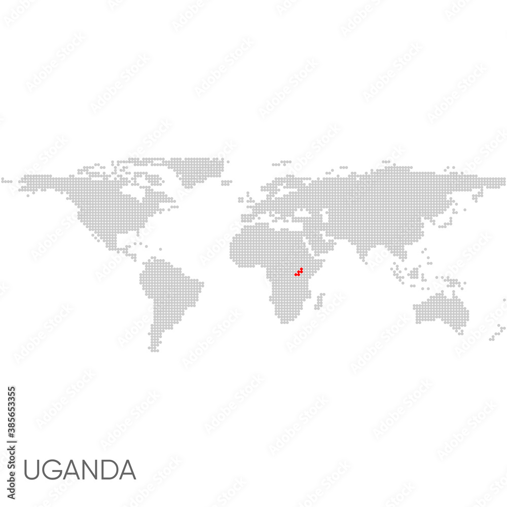 Dotted world map with marked uganda