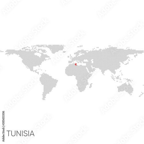 Dotted world map with marked tunisia