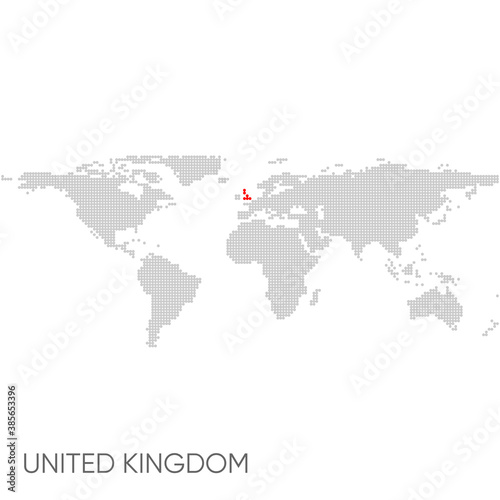Dotted world map with marked united kingdom