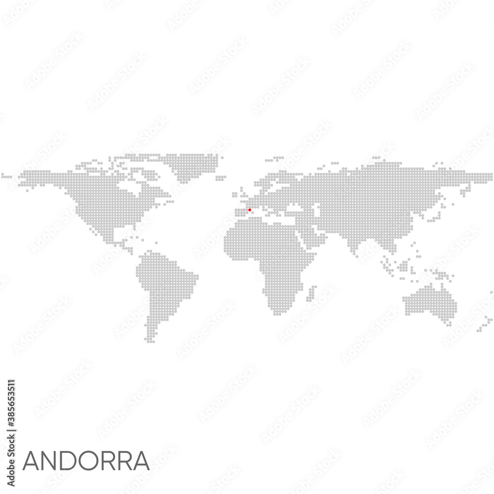 Dotted world map with marked andorra
