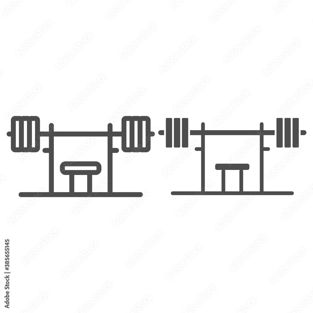 Rack with a barbell line and solid icon, Gym concept, barbell on rack ...