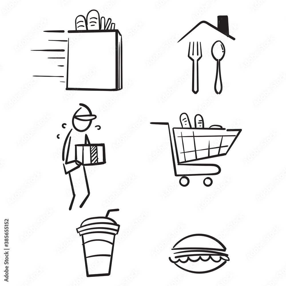 Simple Set of Food Delivery Related Vector Line Icons. hand drawn doodle style vector Simple Set of Food Delivery Related Vector Line Icons. hand drawn doodle style vector