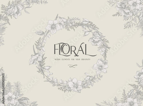 Vintage wreath with floral frame.