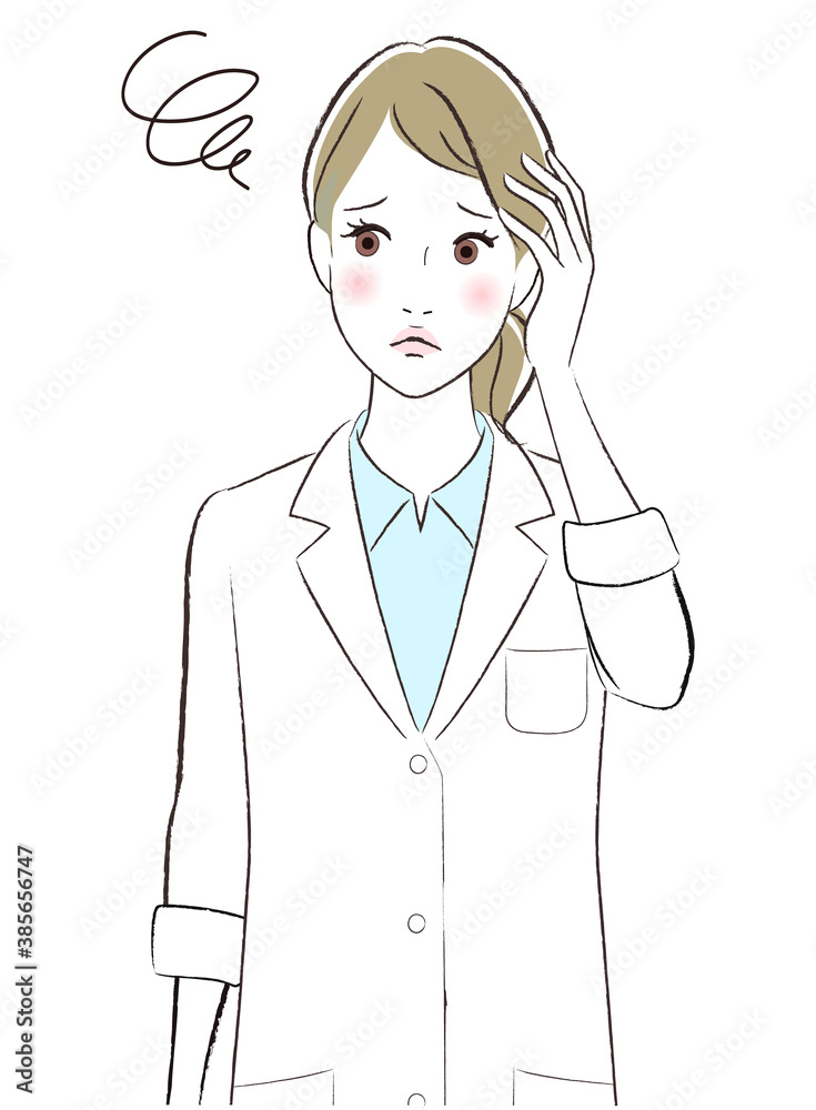 心配している白衣の女性のイラスト 心配している白衣の女性のイラスト