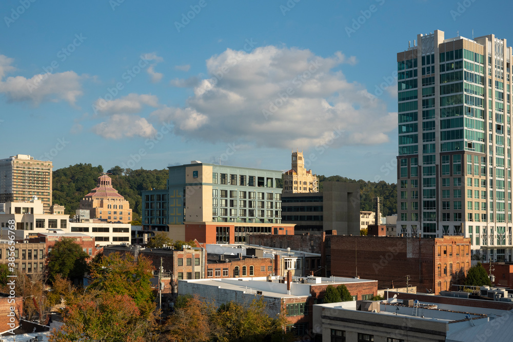 Buildings of Downtown Asheville in late afternoon 