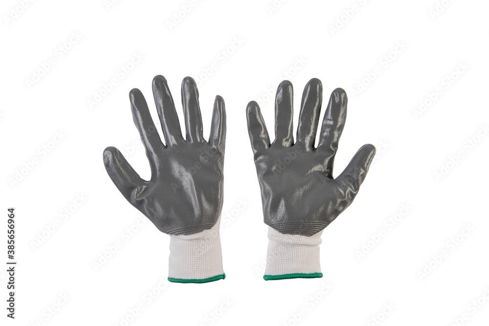 Obraz premium White and gray protective gloves on a white background.