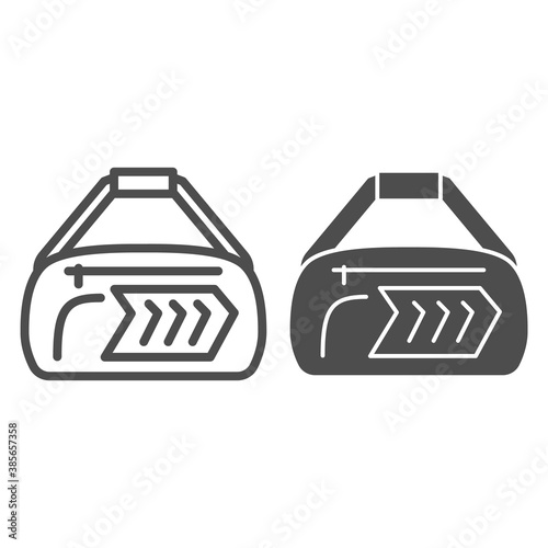 Sport bag line and solid icon, Gym concept, fitness bag sign on white background, Duffle handbag icon in outline style for mobile concept and web design. Vector graphics.