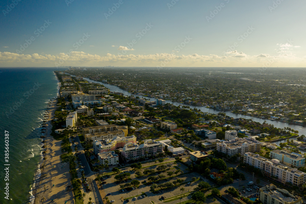 Aerial photo Deerfield Beach scene ocean and residential real estate