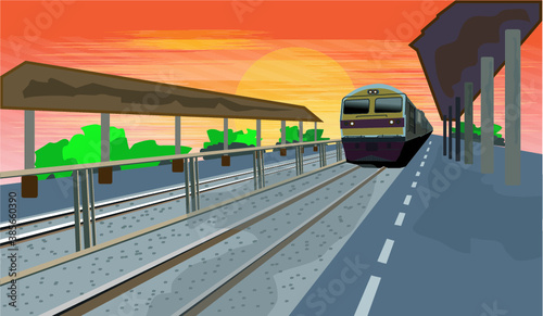 Subway train transportation in old city .Illustration - Vector