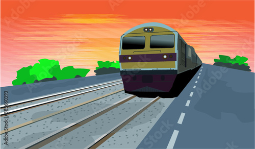 Subway train transportation in old city .Illustration - Vector