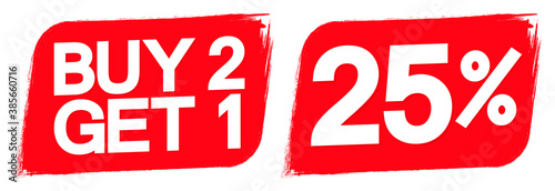 Sale banners design template, discount tags, buy 2 get 1 free, 25% off, vector illustration