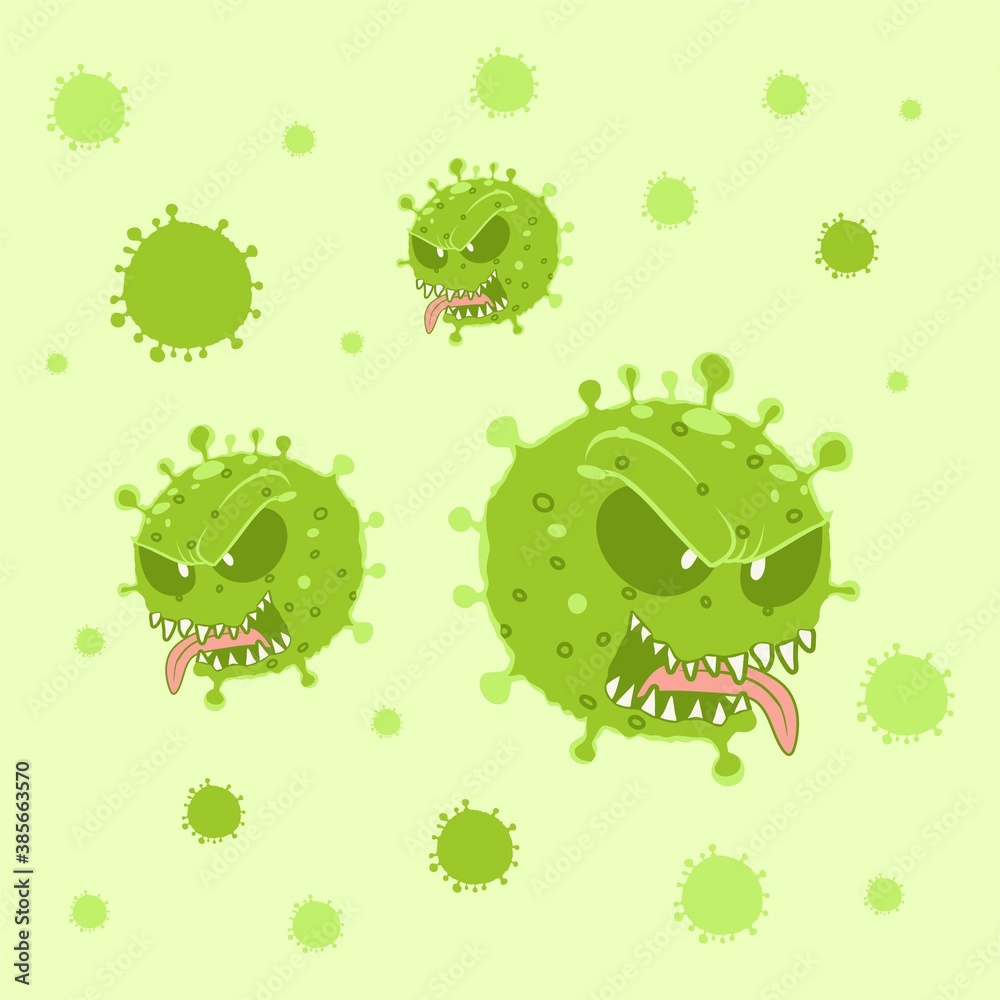 Many virus cells with a scary face Many virus cells with a scary face
