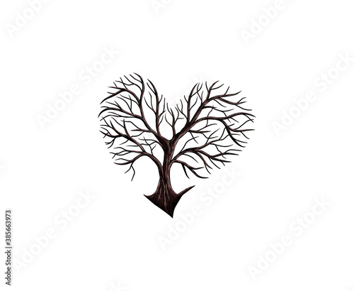 dried tree with heart shape vector illustration
