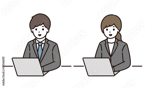 ビジネスマン ビジネスウーマン パソコン イラスト