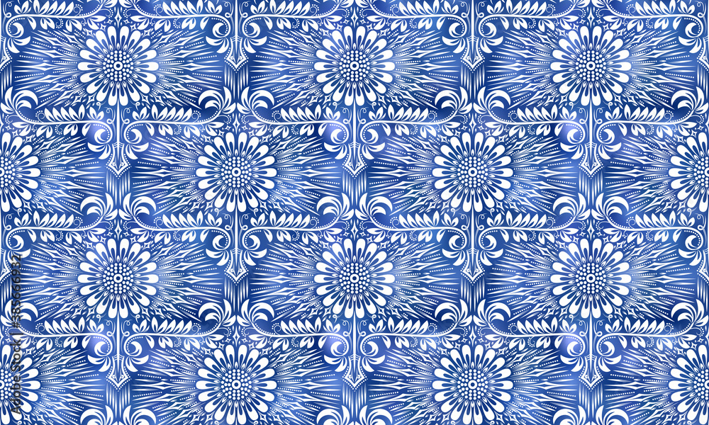 Vintage indigo dyed seamless pattern. Traditional cotton ink texture.