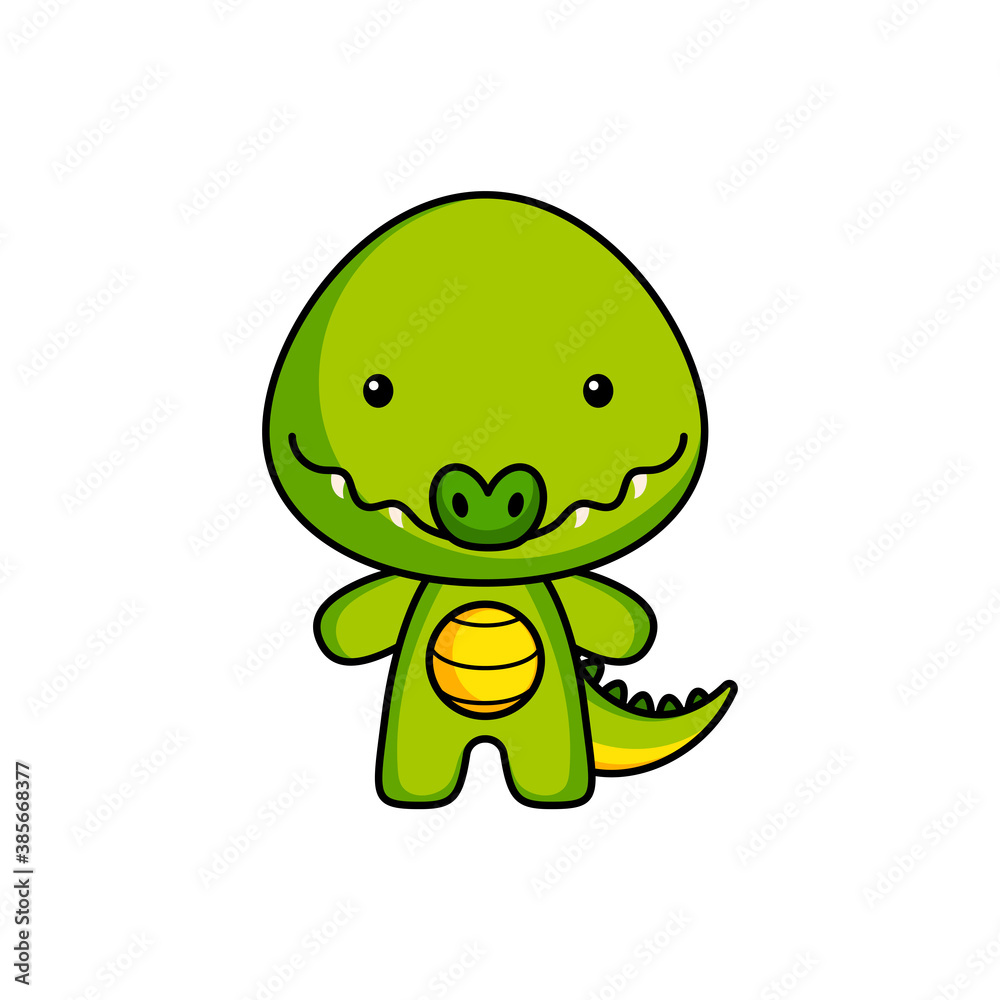 Fototapeta premium Cute cartoon crocodile logo template on white background. Mascot animal character design of album, scrapbook, greeting card, invitation, flyer, sticker, card. Vector stock illustration.