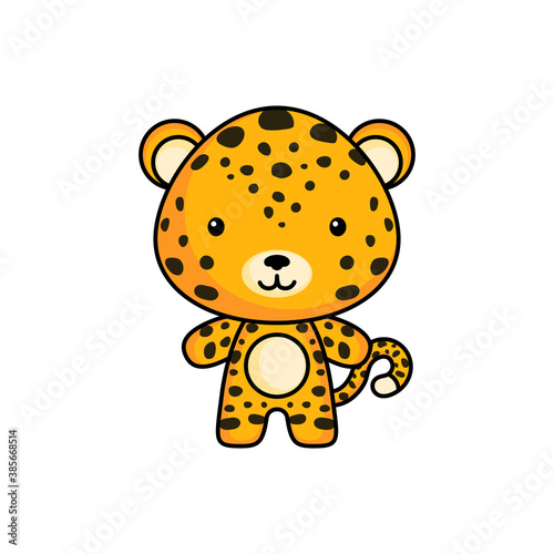Cute cartoon jaguar logo template on white background. Mascot animal character design of album, scrapbook, greeting card, invitation, flyer, sticker, card. Vector stock illustration.