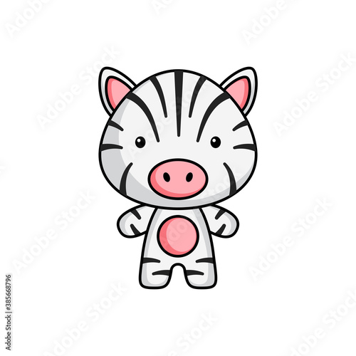 Cute cartoon zebra logo template on white background. Mascot animal character design of album, scrapbook, greeting card, invitation, flyer, sticker, card. Vector stock illustration.