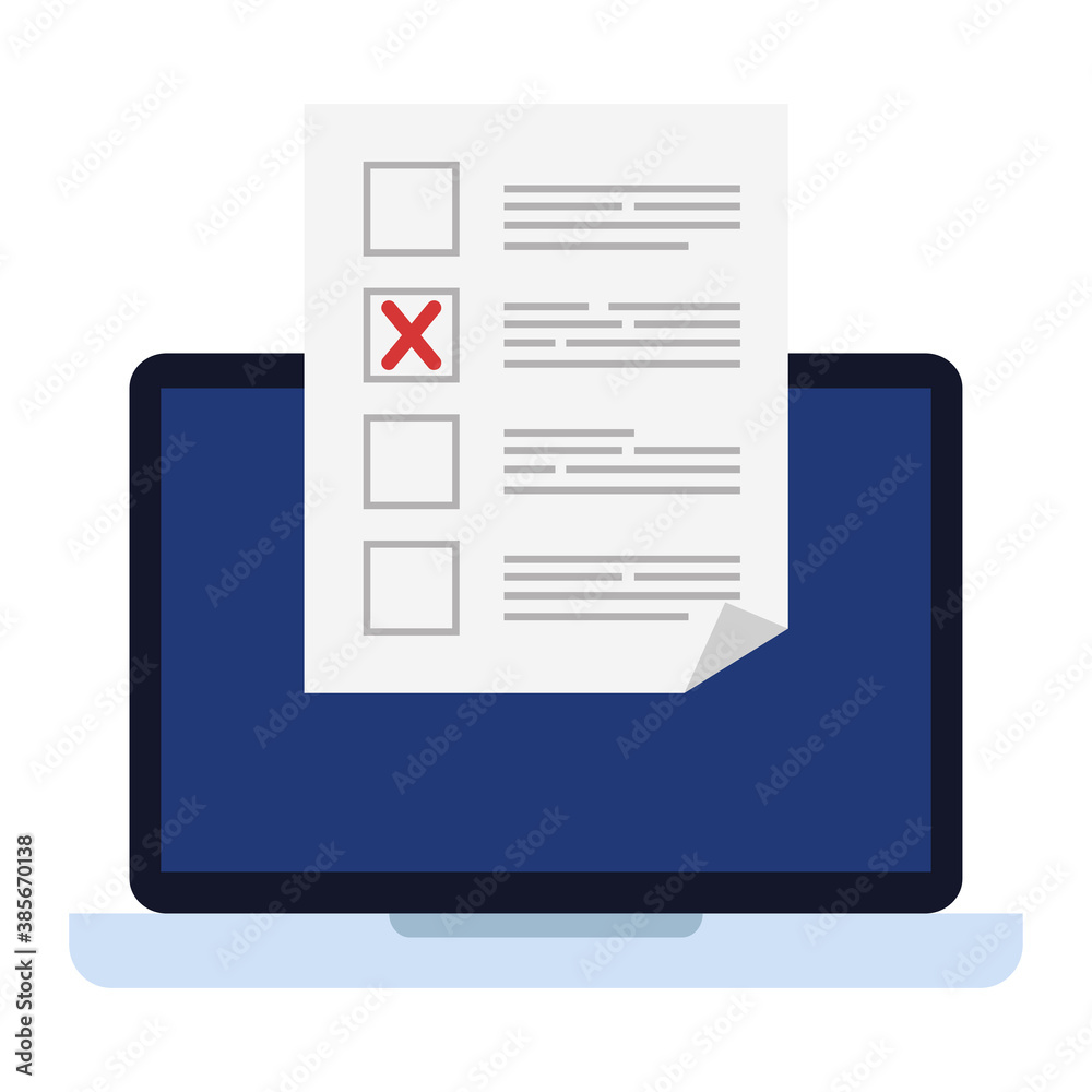 Vote paper in front of laptop design, President election government and campaign theme Vector illustration Vote paper in front of laptop design, President election government and campaign theme Vector illustration