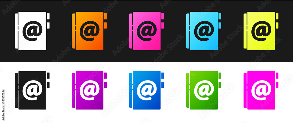 Set Address book icon isolated on black and white background. Notebook, address, contact, directory, phone, telephone book icon. Vector Illustration. Set Address book icon isolated on black and white background. Notebook, address, contact, directory, phone, telephone book icon. Vector Illustration.