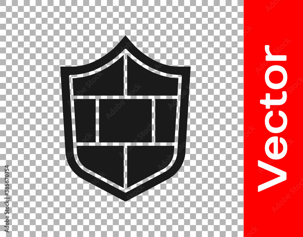 Black Shield with cyber security brick wall icon isolated on ...