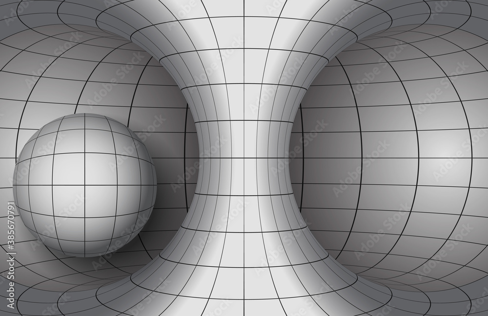 White torus and sphere with black grid of meridians and parallels. Vector abstract geometric