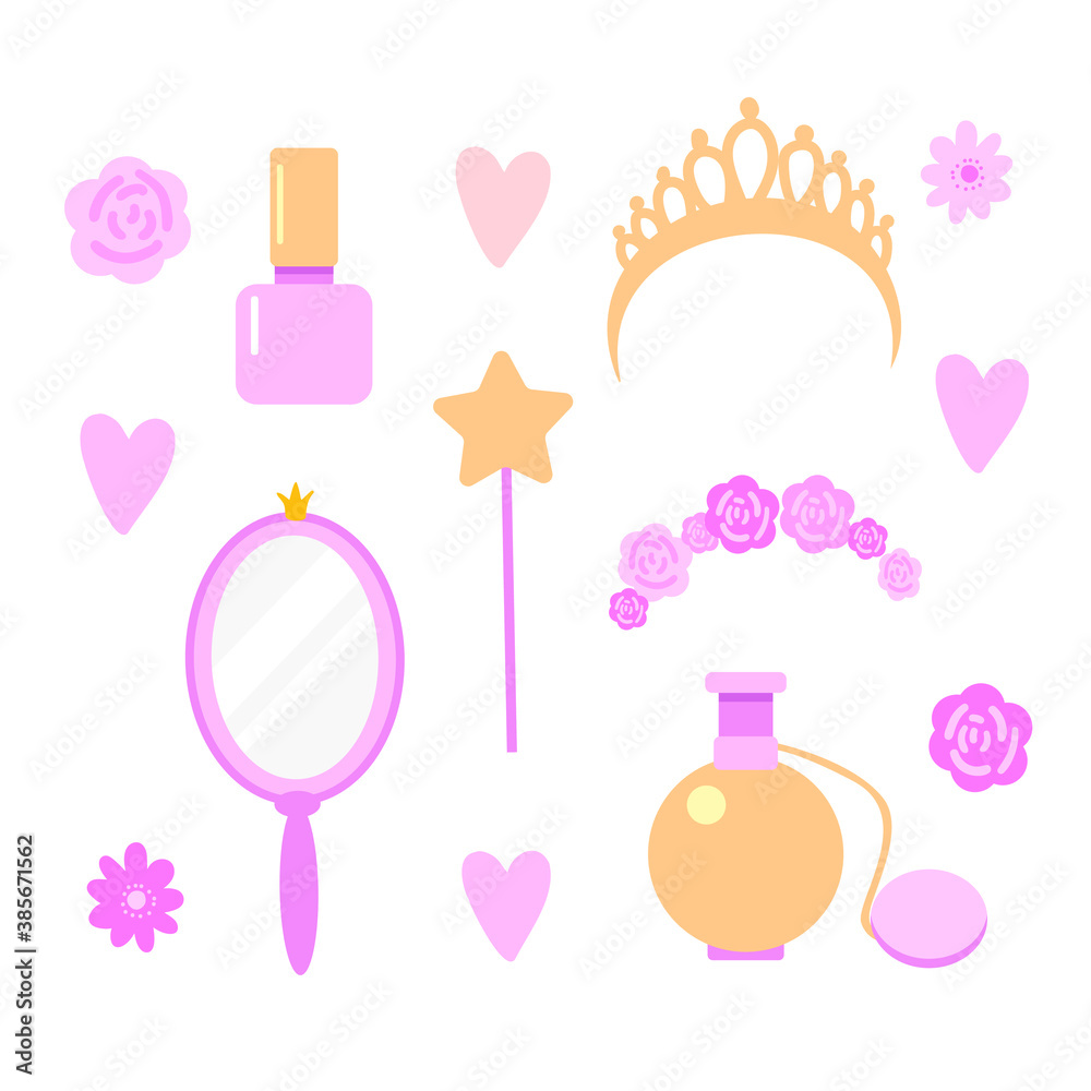 
princess accessories on the white background