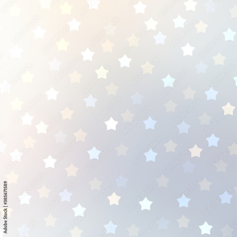 Christmas white decorative background with stars bokeh pattern. Light halftone blue yellow colors.