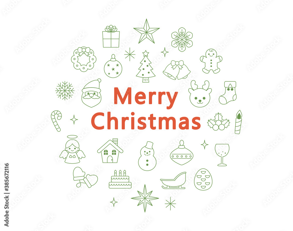 クリスマス アイコンセット 線画 緑色 Stock Vector Adobe Stock